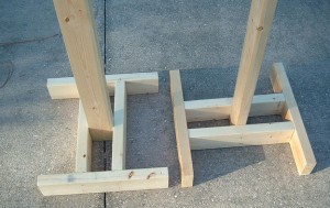 bases for haning rack made from scrap 2x4s