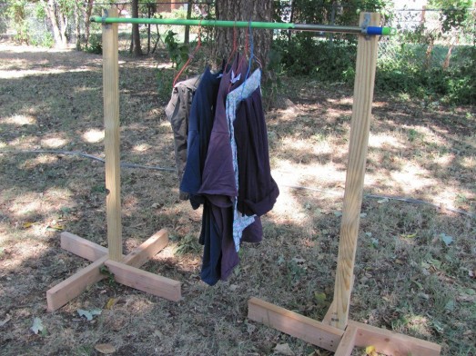 homemade clothing rack for yard sale.